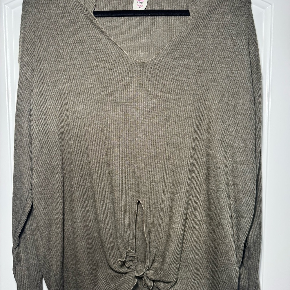 Women's V-Neck Knotted Blouse - Olive